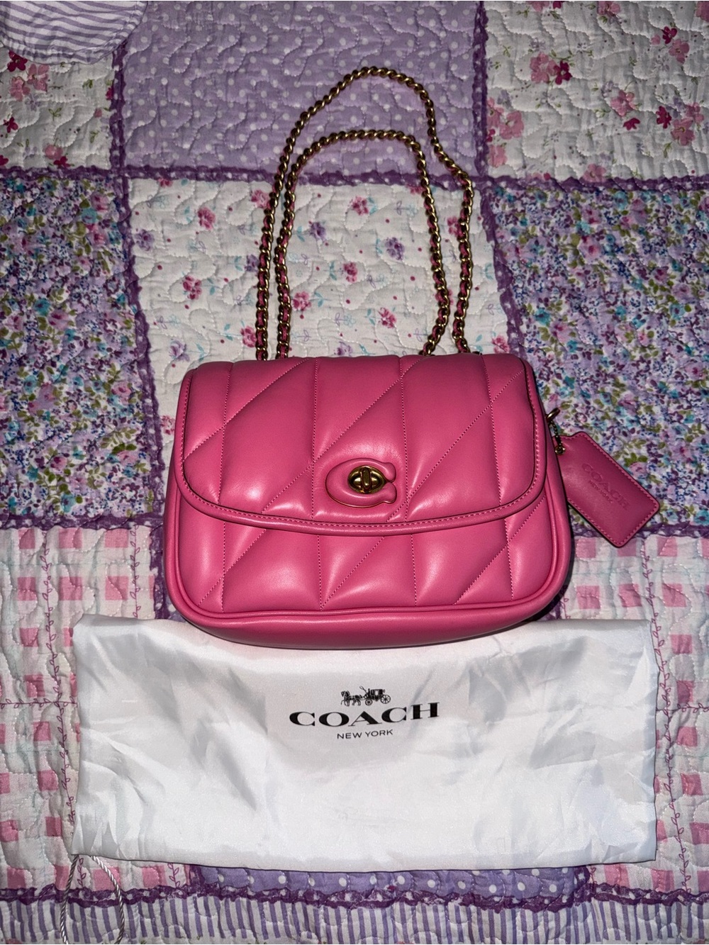 Coach Quilted Hot Pink Chain Shoulder Bag